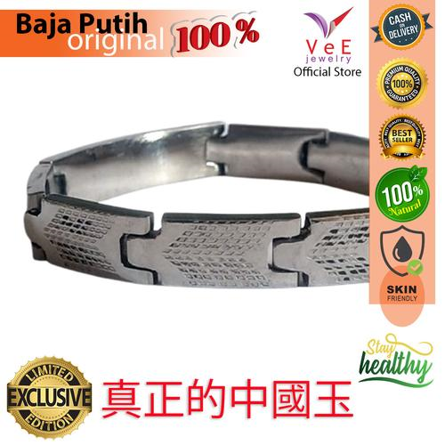 Gelang Pria Baja Putih Model Plat Rantai Jam Anti Karat - Vee Jewelry Gelang Monel Stainless Steel