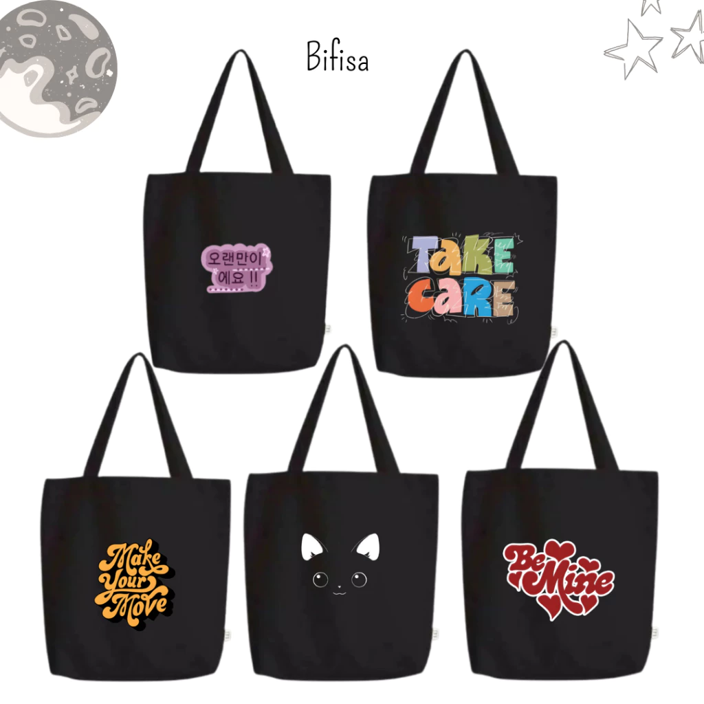 Totebag Semi Kanvas Resleting Motif Hitam Baru Tas Tote Bag Selempang Tas Kuliah Laptop