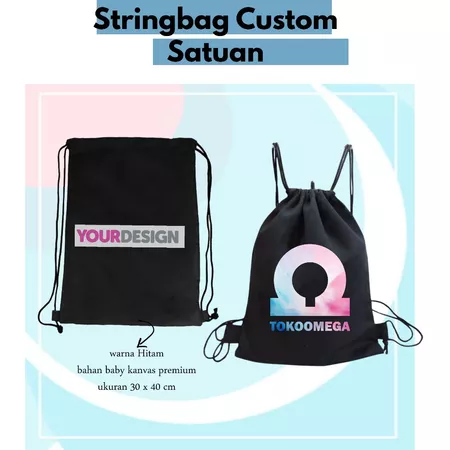 STRING BAG KANVAS HITAM CUSTOM SABLON 30 X 40