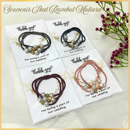 Souvenir Wedding Ikat Rambut Mutiara Free Ucapan/Sofenir Suvenir Pernikahan Nikah Aestetic Tali Rambut Korea Murah Lucu
