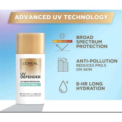 loreal Paris UV Defender 50 ml Serum Protector Sunscreen Matte & Fresh Bright SPF50+/PA++++