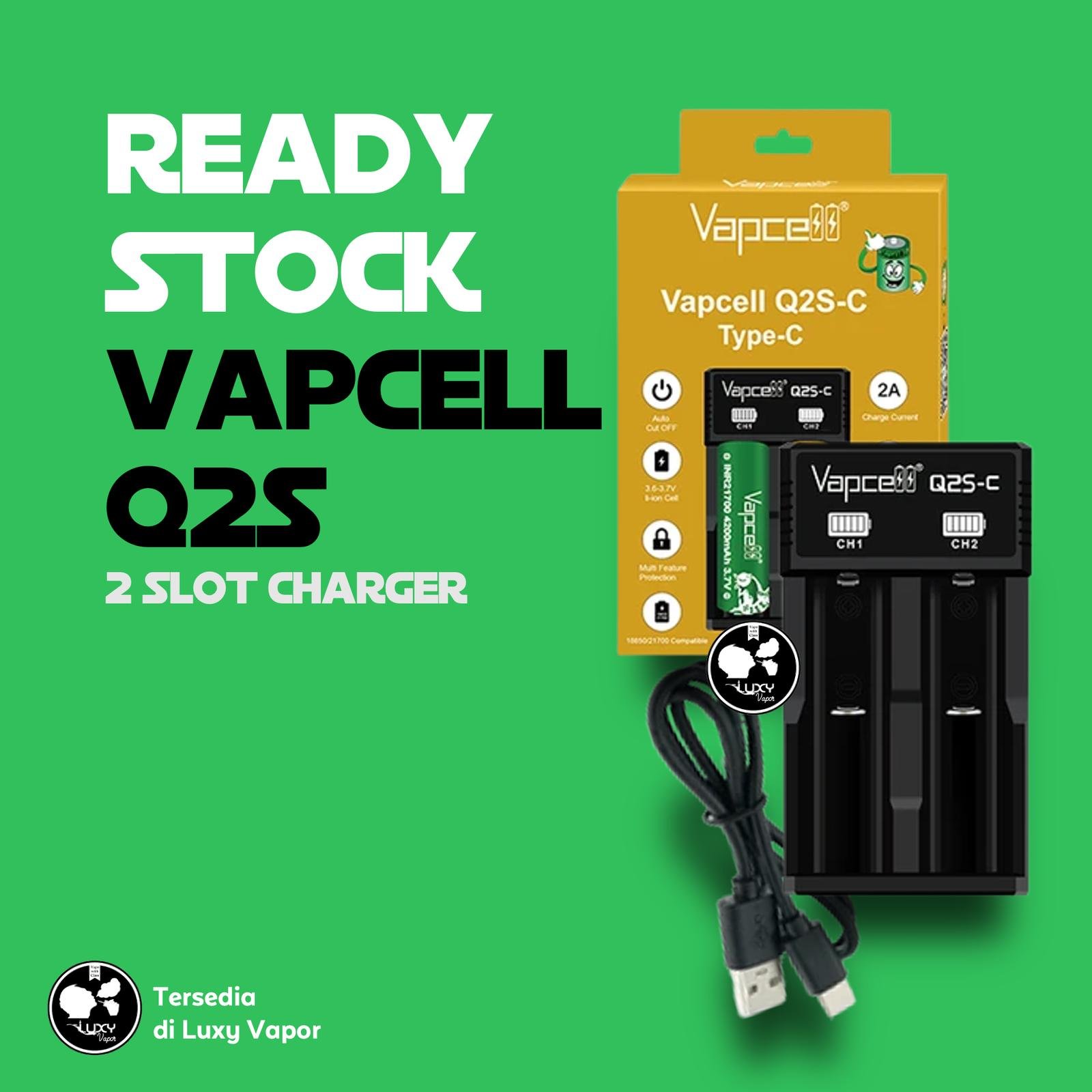Vapcell Q2S 2 Slot Charger Baterai Battery