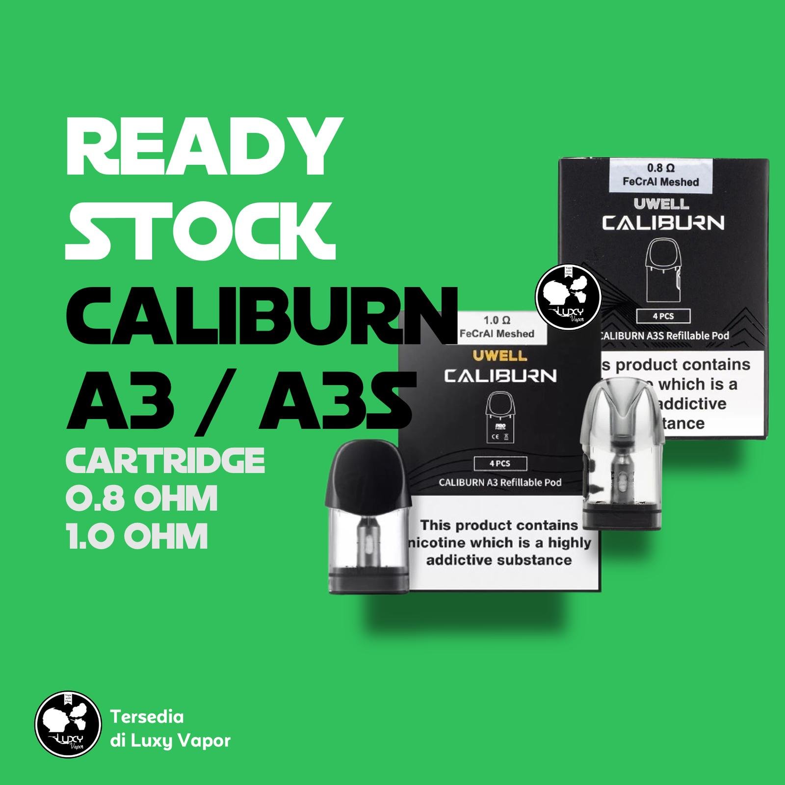 Caliburn A3 , AK3 , A3S , AZ3 Cartridge Replacement 0.8 Ohm , 1.0 Ohm / 1 Pc - 0.8 Ohm