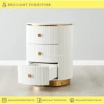 Side Table - Meja Nakas 3 Laci Minimalis Motif Salur TOP Marmer