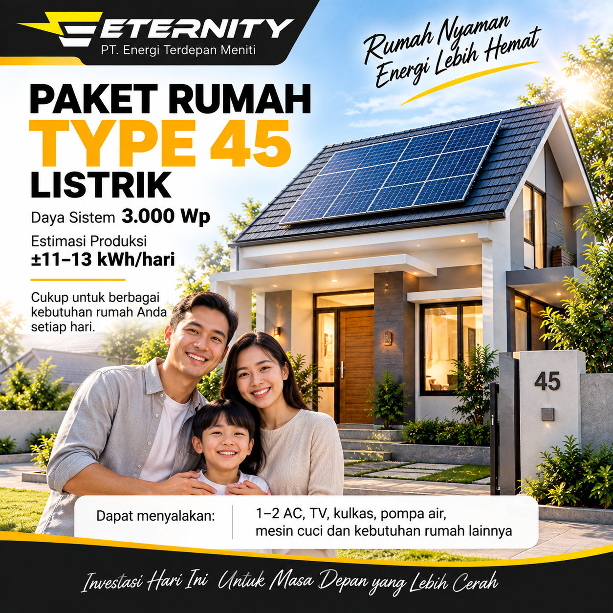 Erternity Paket Pasang Panel Surya untuk Rumah Type 45 Hemat Tagihan Listrik Erternity Paket Pasang Panel Surya untuk Rumah Type 45 Hemat Tagihan Listrik