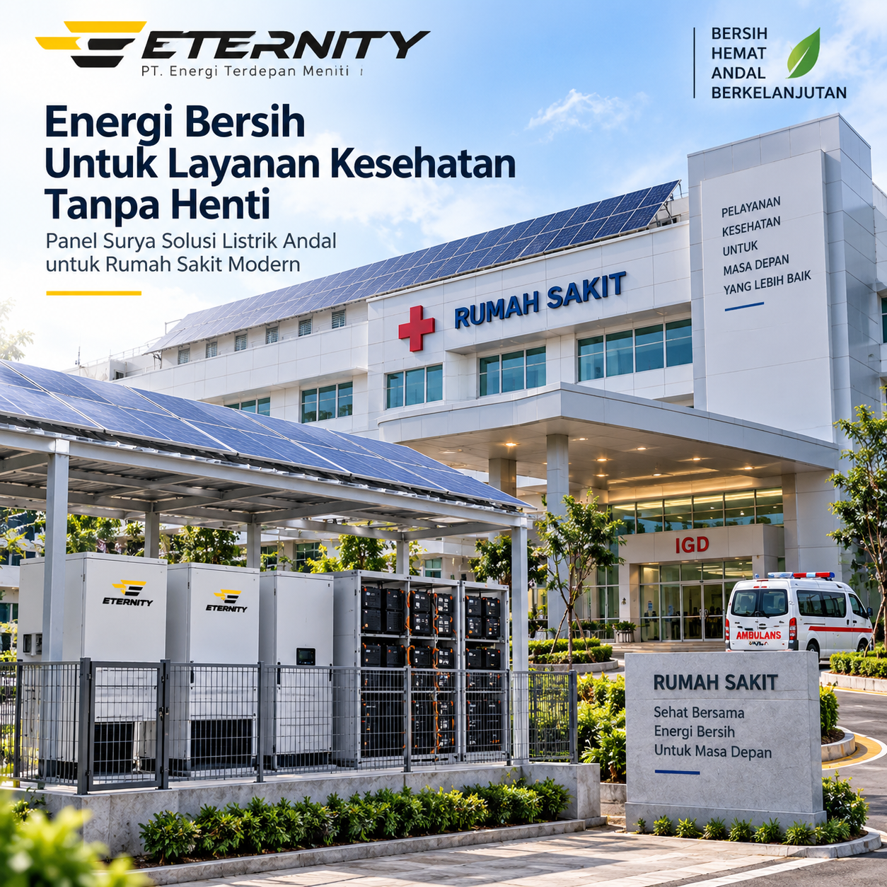 Eternity Pasang Panel Surya untuk Rumah Sakit Lebih Hemat 50% tagihan Listrik