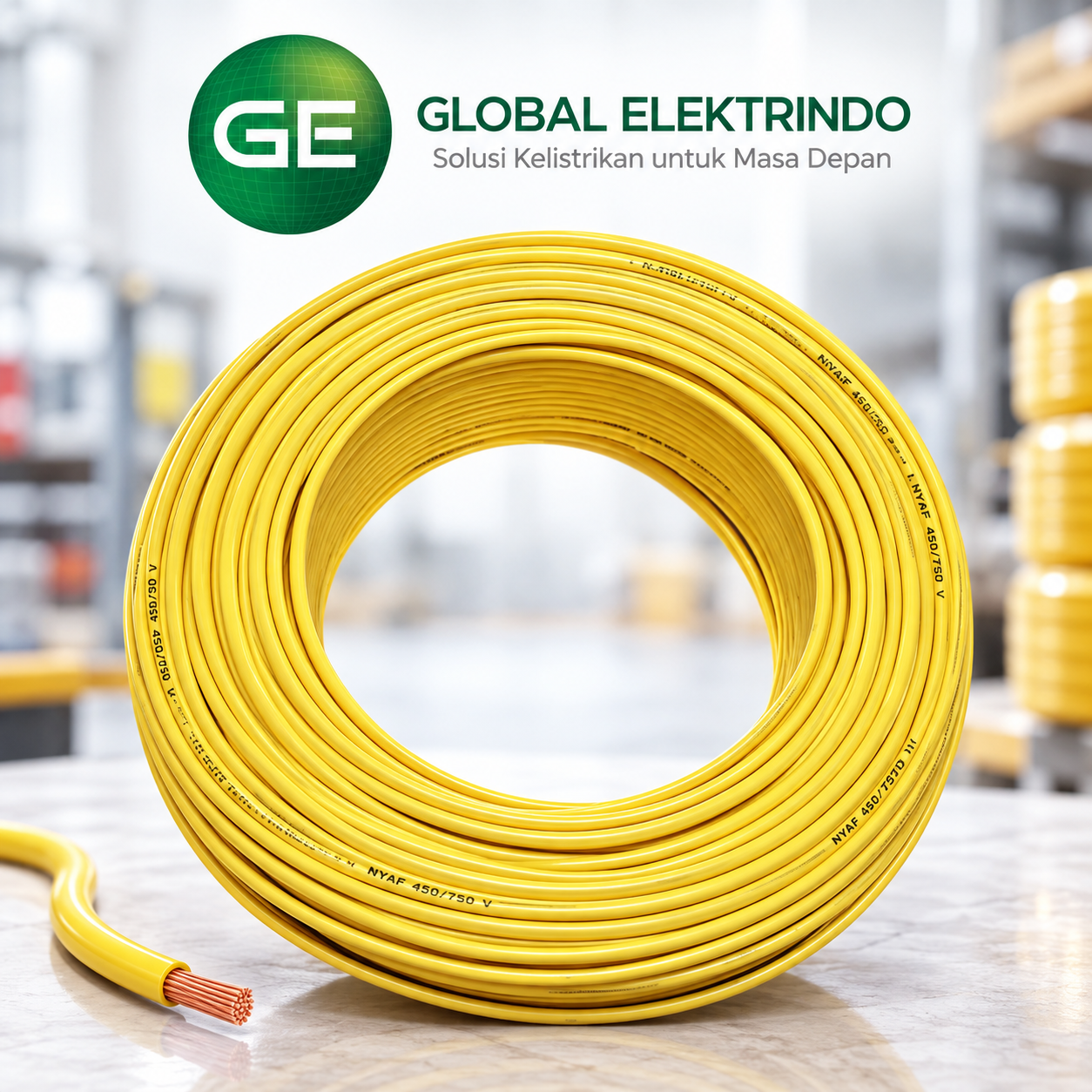 Jual Kabel Listrik Nyaf 1 X 1.5 Mm2 Kuning (100 Meter/Roll) Jembo Bekualitas Stadar SNI