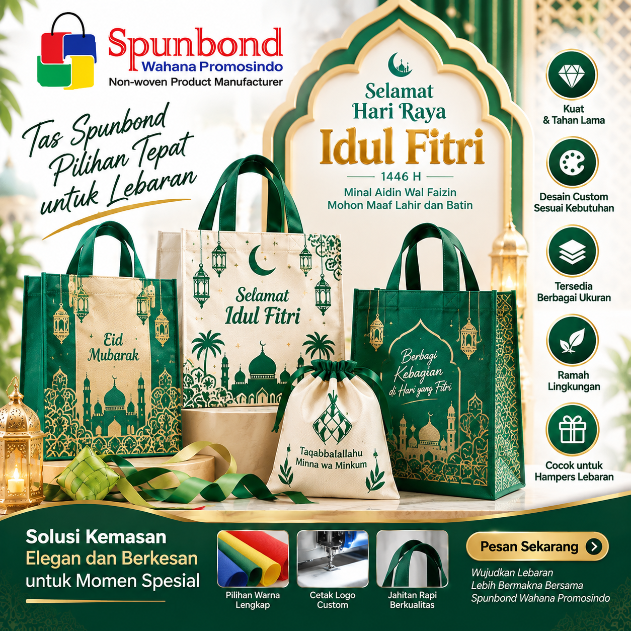 Tas Spunbond Lebaran Idul Fitri Tote Goodie Bag Souvenir L