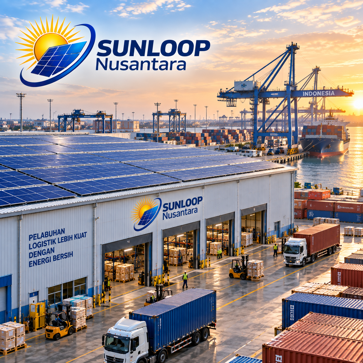Pasang Panel Surya Gudang Logistik Geratis Alat